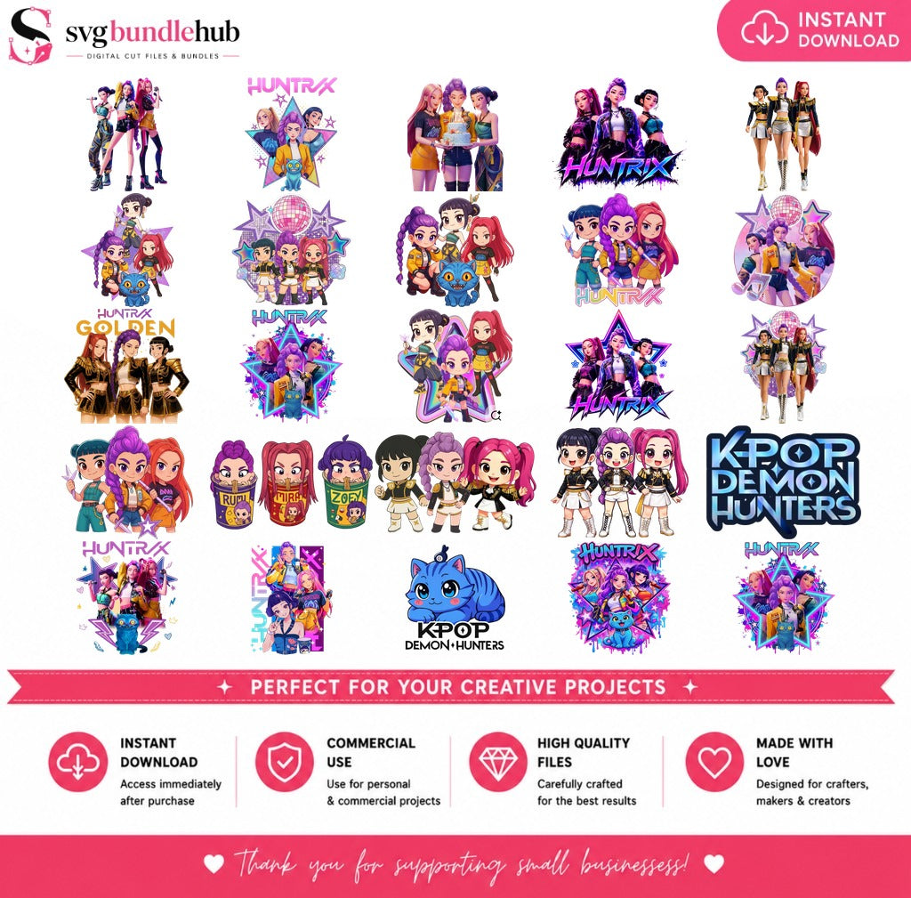 K-Pop Demon Hunters Huntrix Bundle PNG | SvgBundleHub