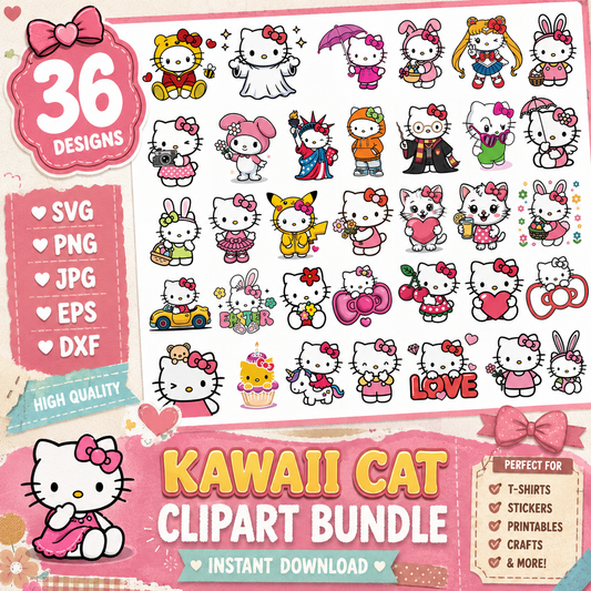 Kawaii Cat Clipart Bundle SVG PNG | SvgBundleHub