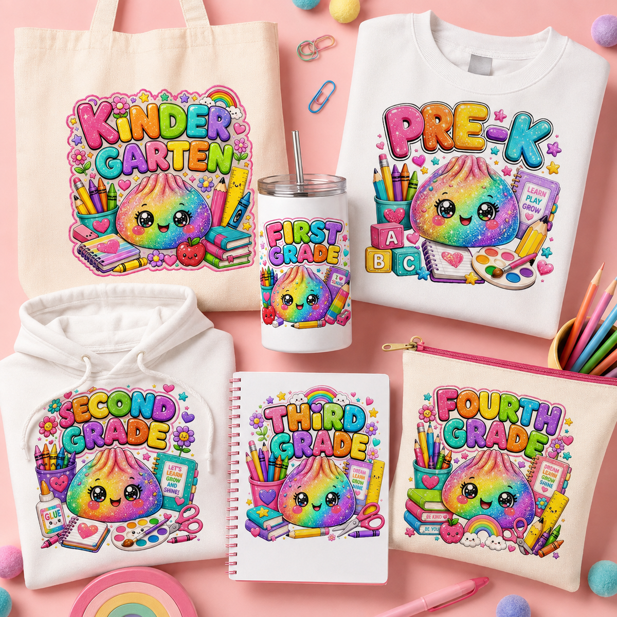 Kawaii Dumpling School Grade Bundle PNG | SvgBundleHub