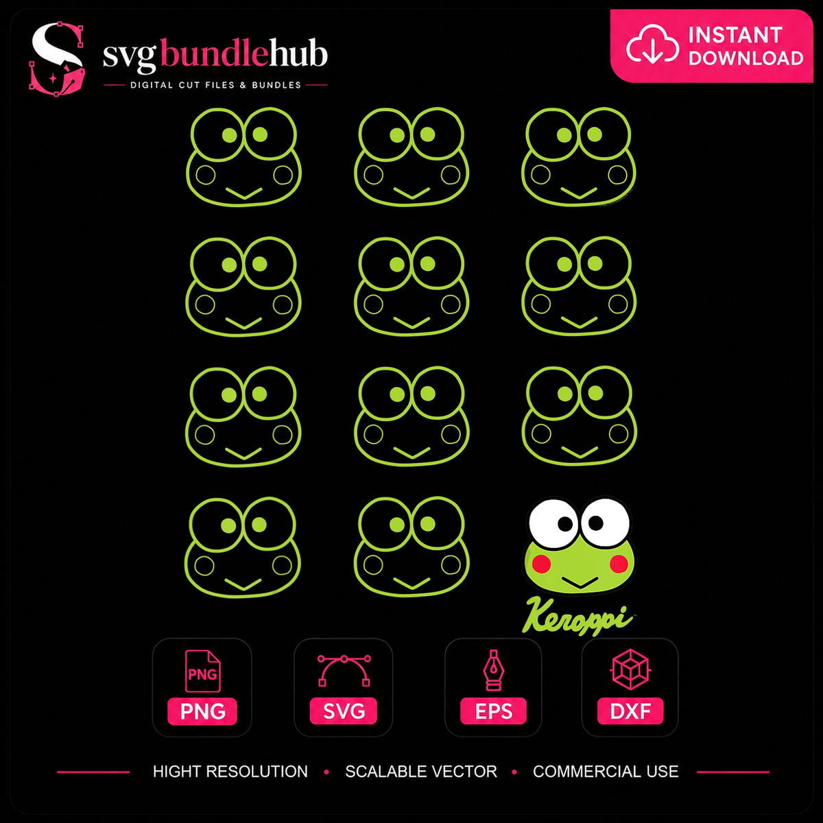 Keroppi Frog Face Outline Variations Sanrio Bundle PNG