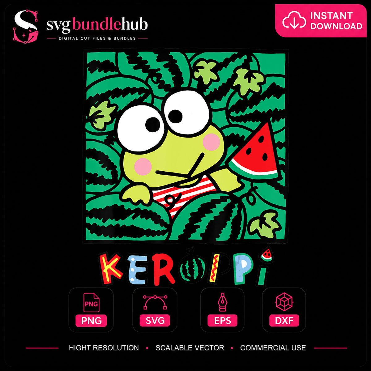 Keroppi Watermelon Summer Sanrio Kawaii Frog PNG