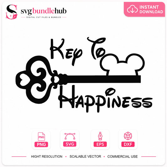 Key To Happiness Disney SVG, Mickey Ears Key SVG PNG, Disney Magic Key SVG