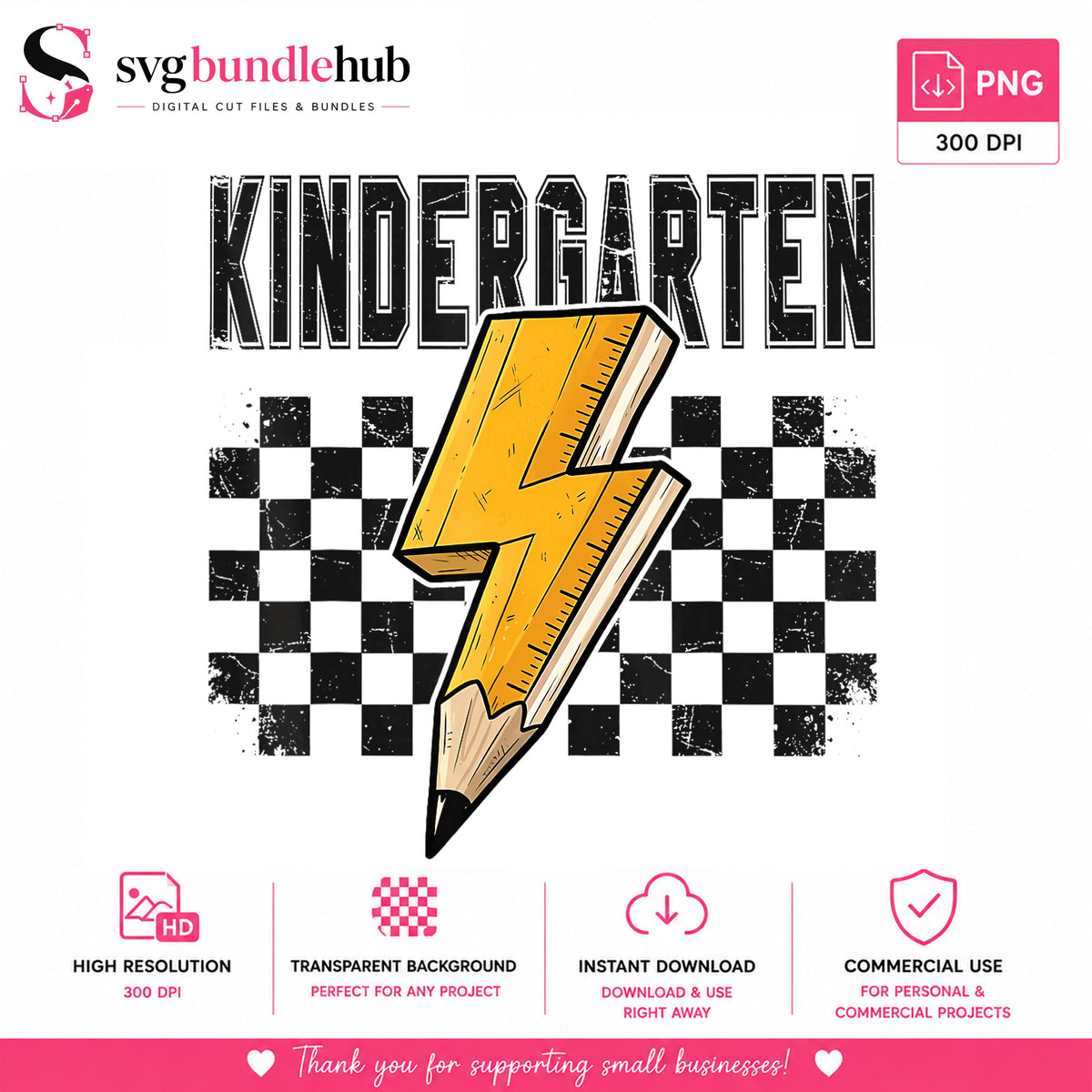 Kindergarten Pencil Lightning Bolt Clipart, Checkered Retro School