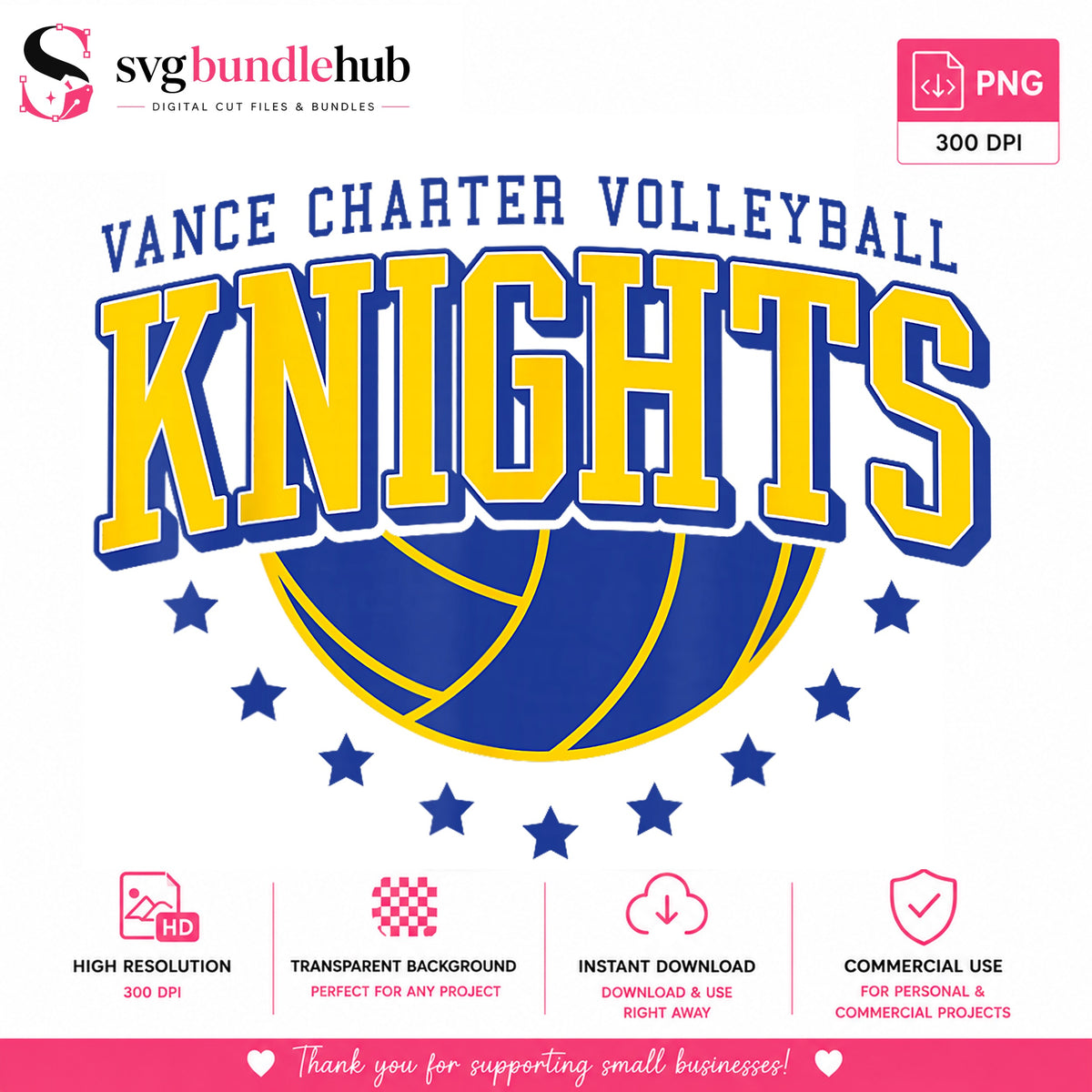 Knights Volleyball Clipart, Blue Gold Stars Sport Design, Concert File
