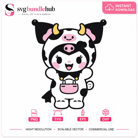 Kuromi Cow Costume SVG, Sanrio Cricut Cut File
