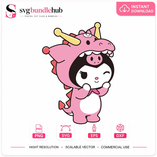 Kuromi Dragon Costume SVG, Cute Sanrio Cricut Clipart