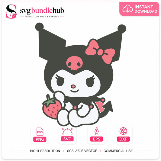 Kuromi Strawberry SVG, Sanrio Kawaii Cricut Cut File
