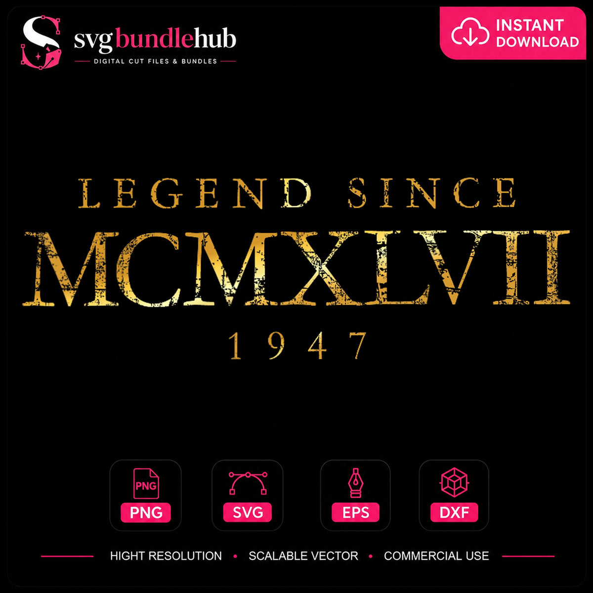 Legend Since 1947 MCMXLVII Roman Numeral Birthday PNG