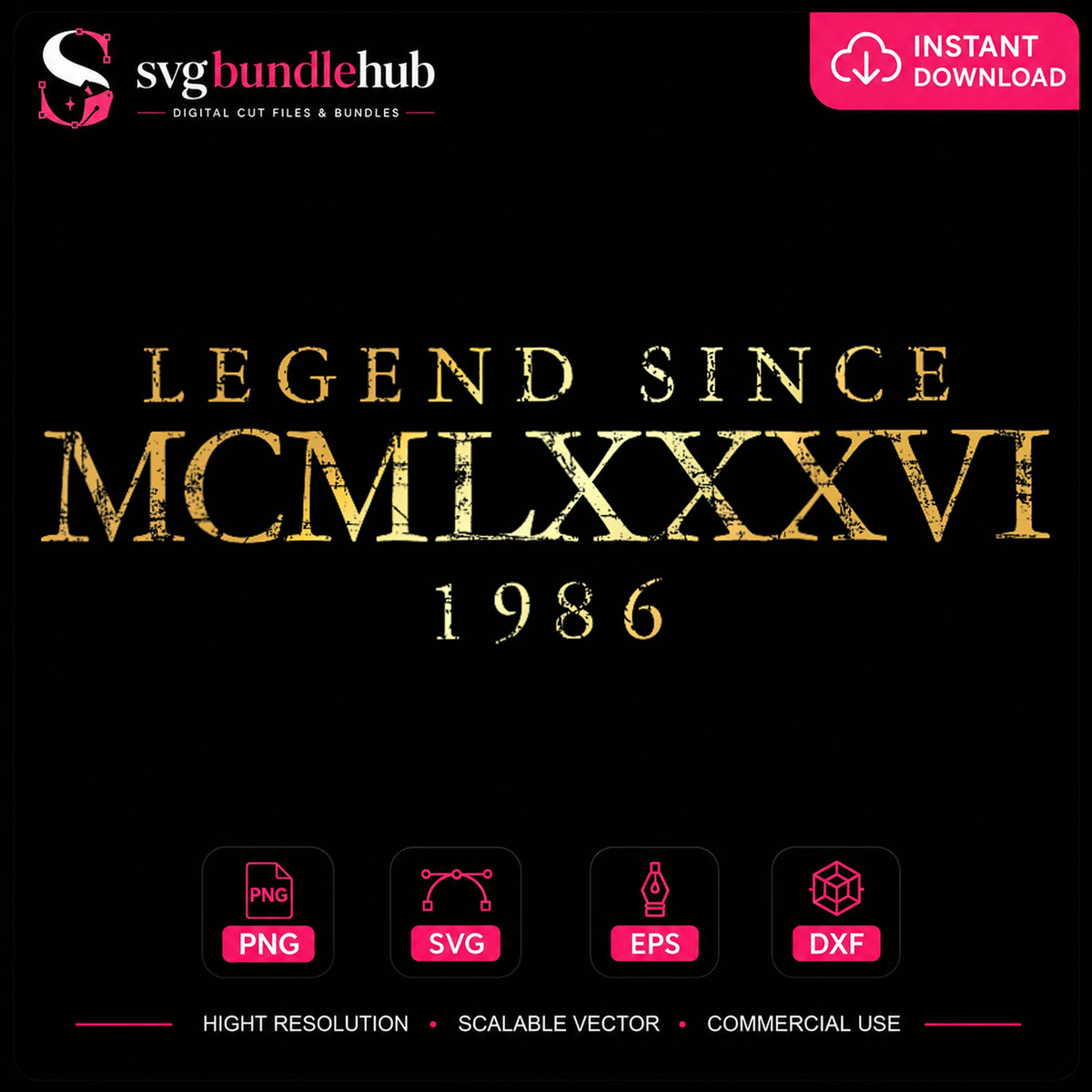 Legend Since 1986 MCMLXXXVI Roman Numeral Birthday PNG