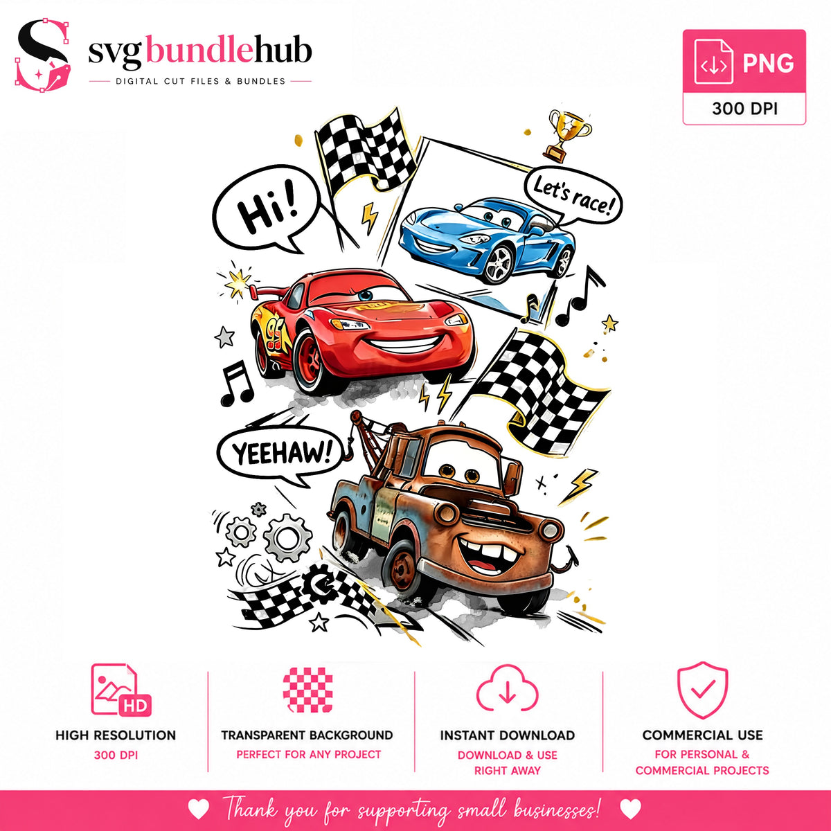Lightning McQueen & Mater Racing PNG | SvgBundleHub