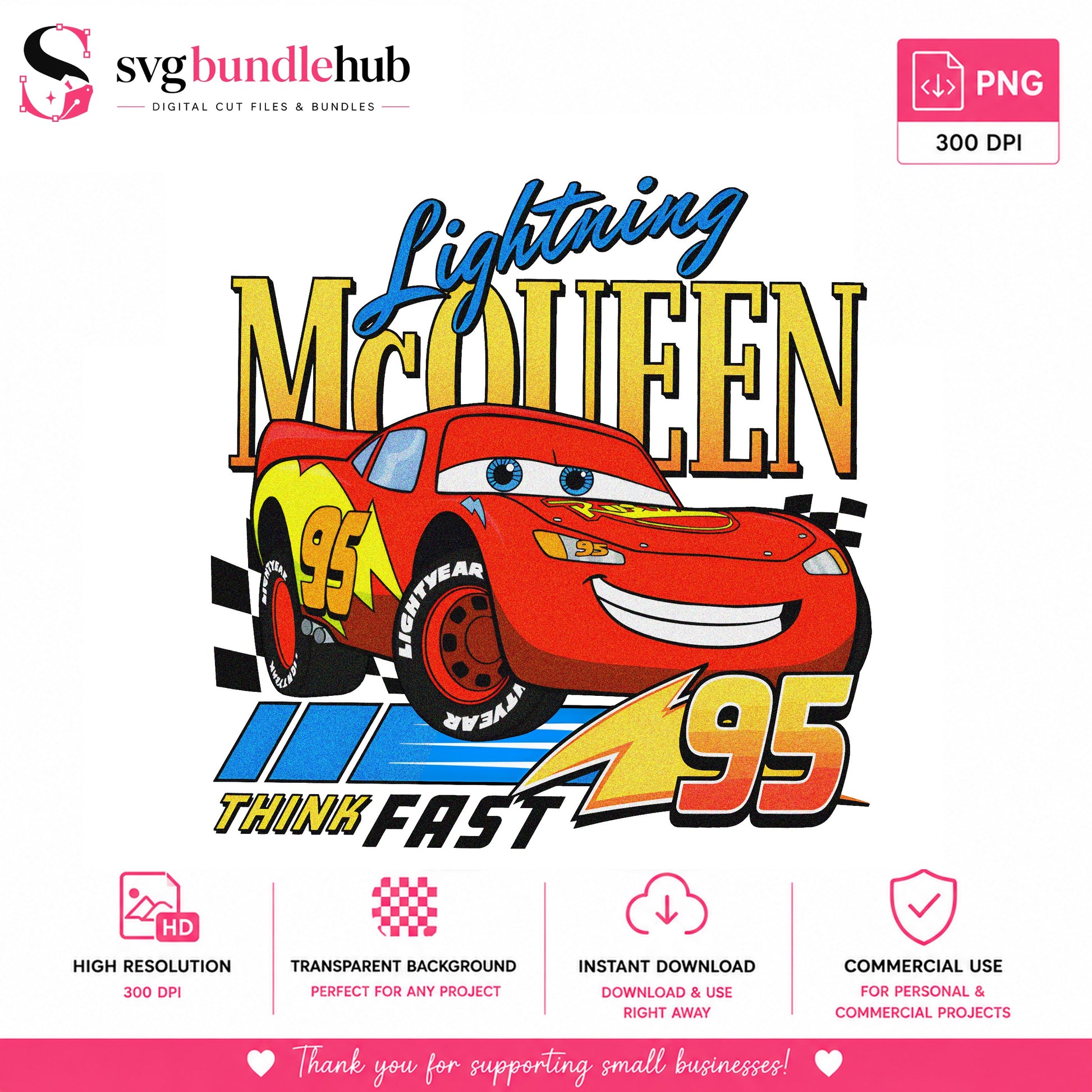 Lightning McQueen PNG, Disney Cars Think Fast 95, Birthday PNG