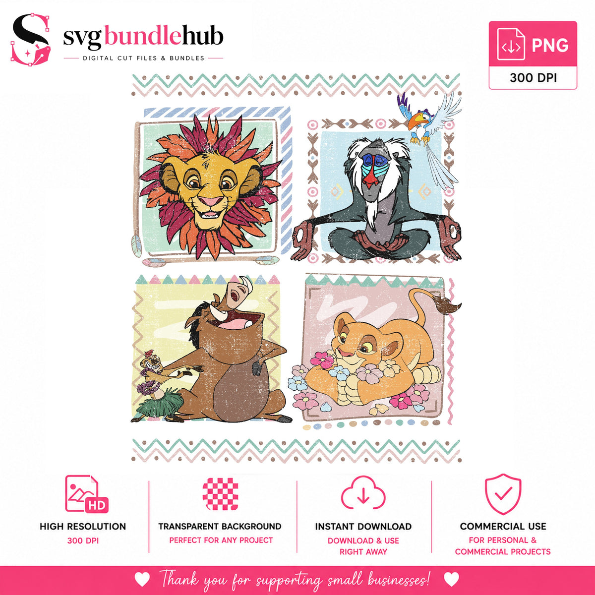 Lion King Characters Retro PNG | SvgBundleHub