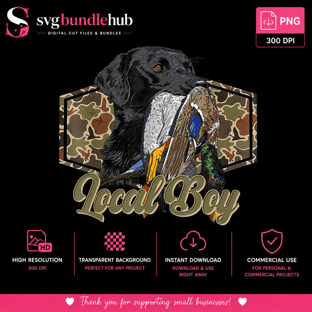Local Boy Duck Hunting Dog PNG, Black Lab Hunting PNG, Camo PNG