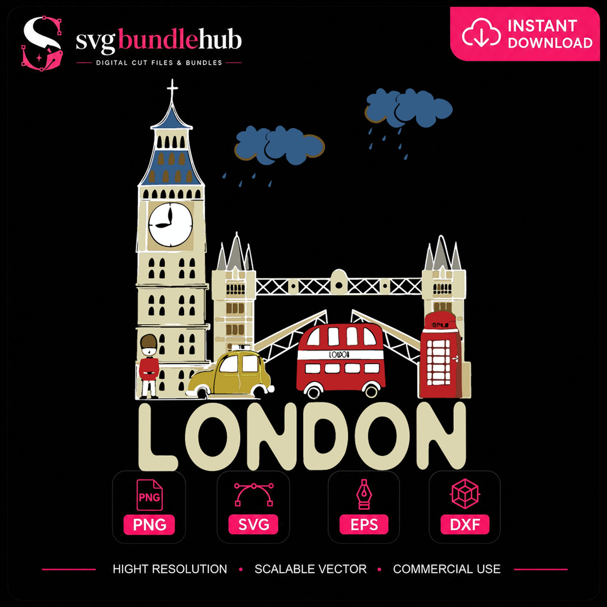 London City Skyline SVG, UK Travel Landmarks Cricut File