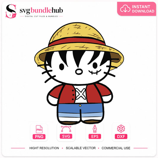 Luffy Straw Hat SVG, Anime Pirate Character Cricut Clipart