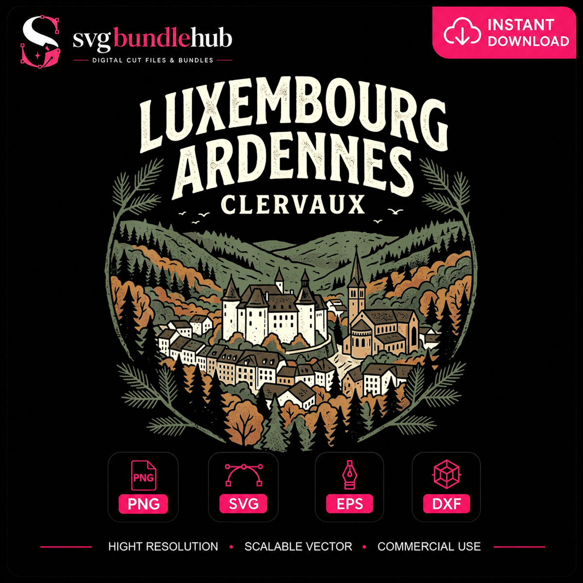 Luxembourg Ardennes Clervaux Belgium Travel Vintage PNG
