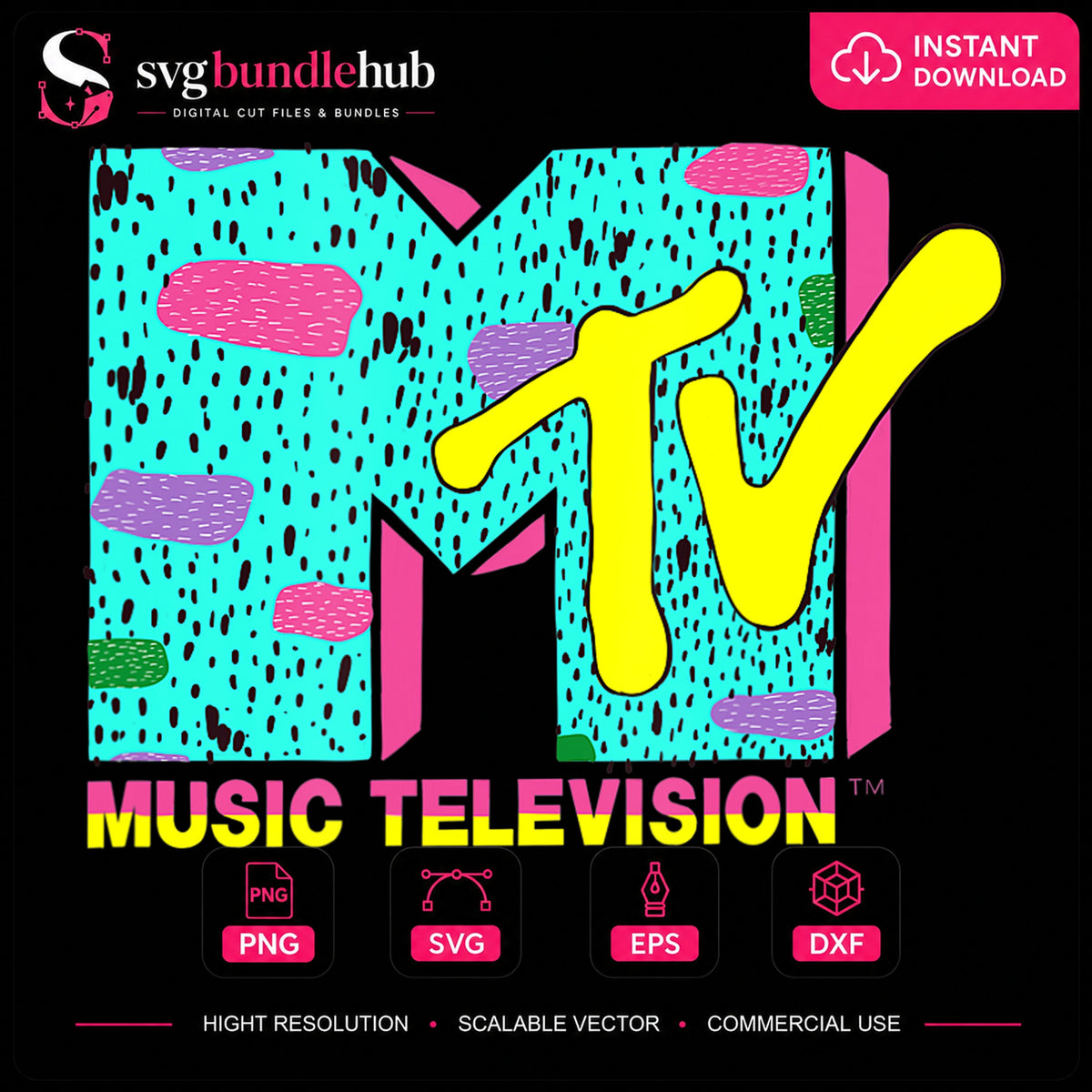 MTV Music Television Colorful Dalmatian Spots Retro Logo PNG