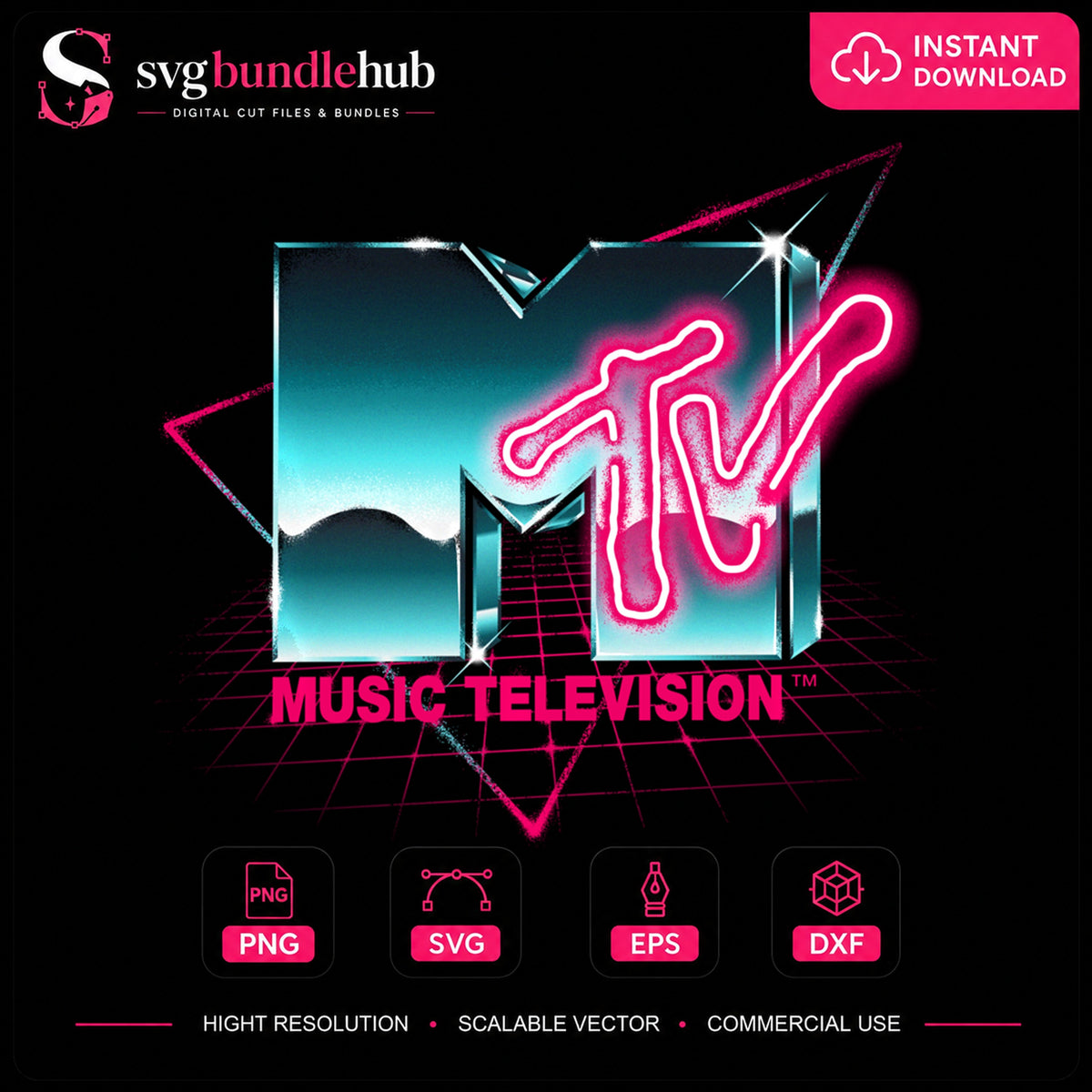 MTV Music Television Retro Neon 80s Logo Graphic PNG