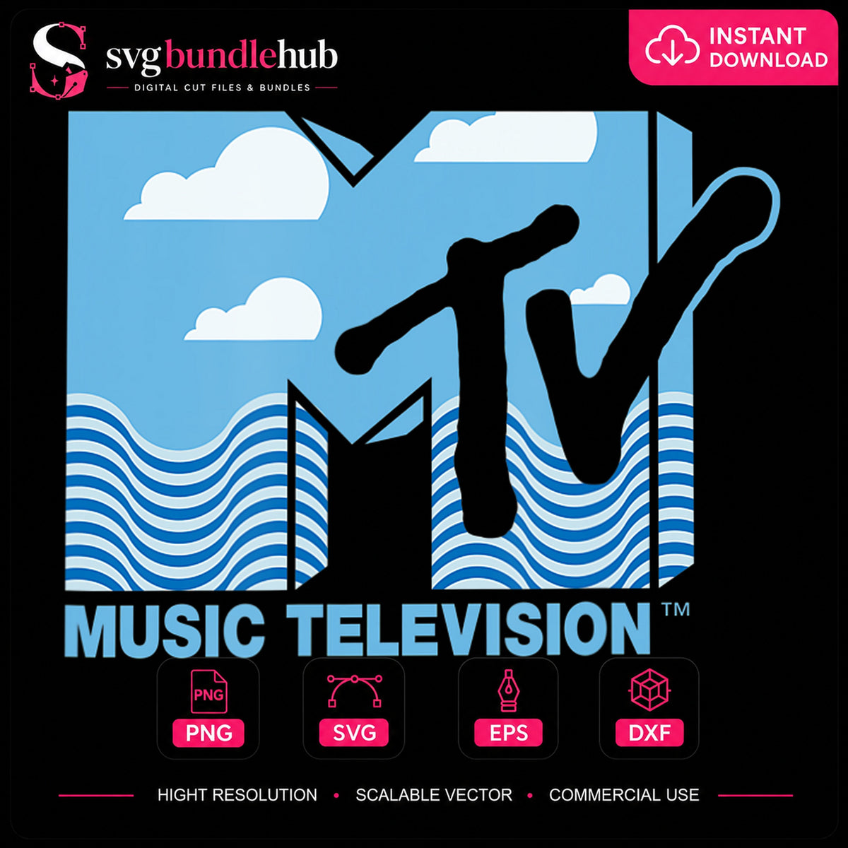 MTV Music Television Sky Clouds Wave Blue Retro PNG