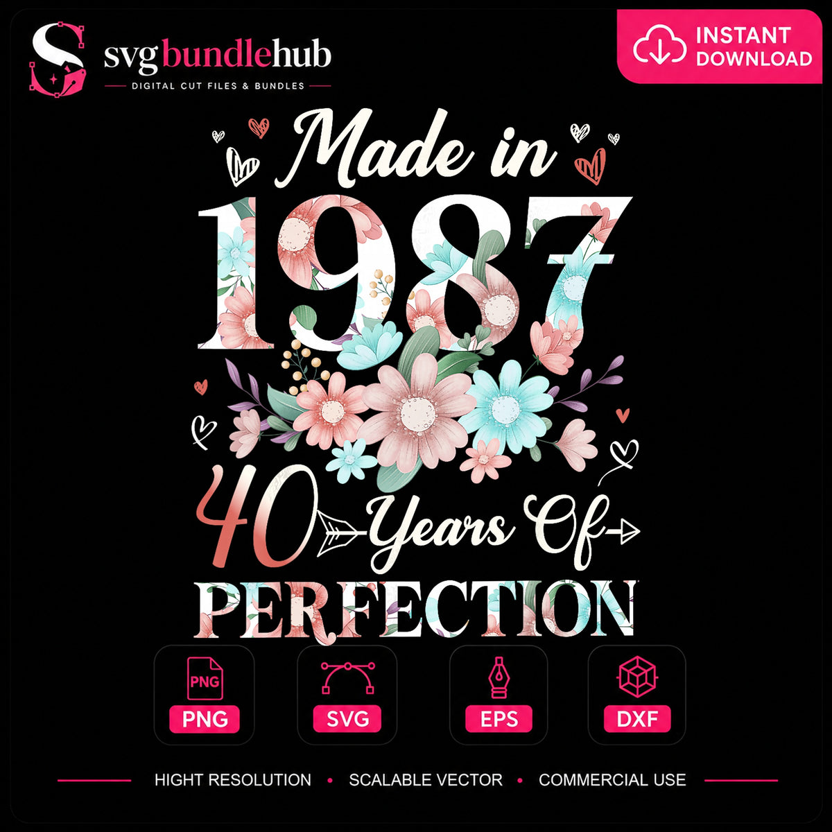 Made In 1987 40 Years Of Perfection Floral PNG
