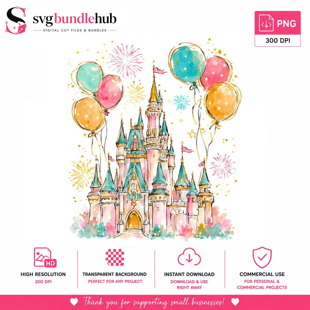Magic Castle Balloons Fireworks PNG | SvgBundleHub