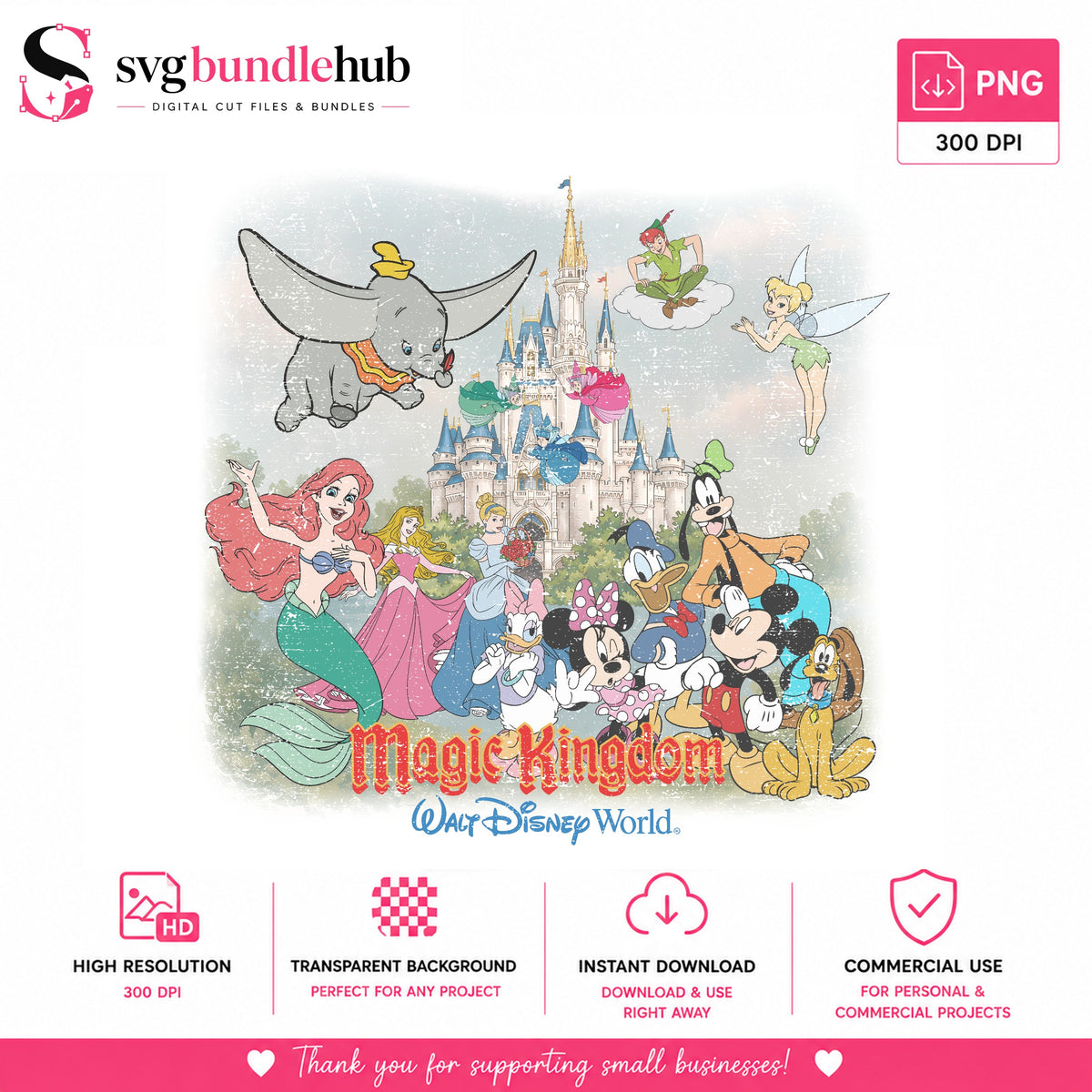 Magic Kingdom Disney Characters PNG | SvgBundleHub