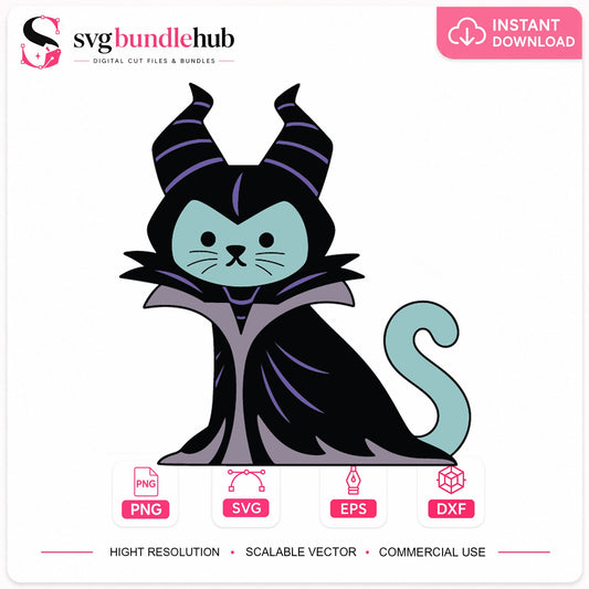 Maleficent Cat SVG, Cute Villain Kitty Cricut Cut File