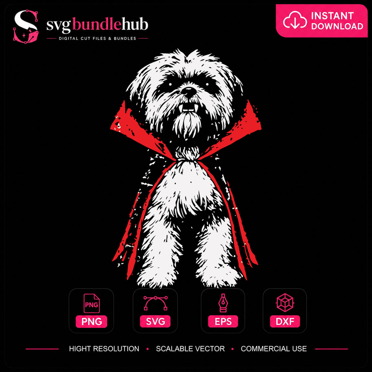 Maltese Dog Vampire Cape Halloween Spooky Pet PNG