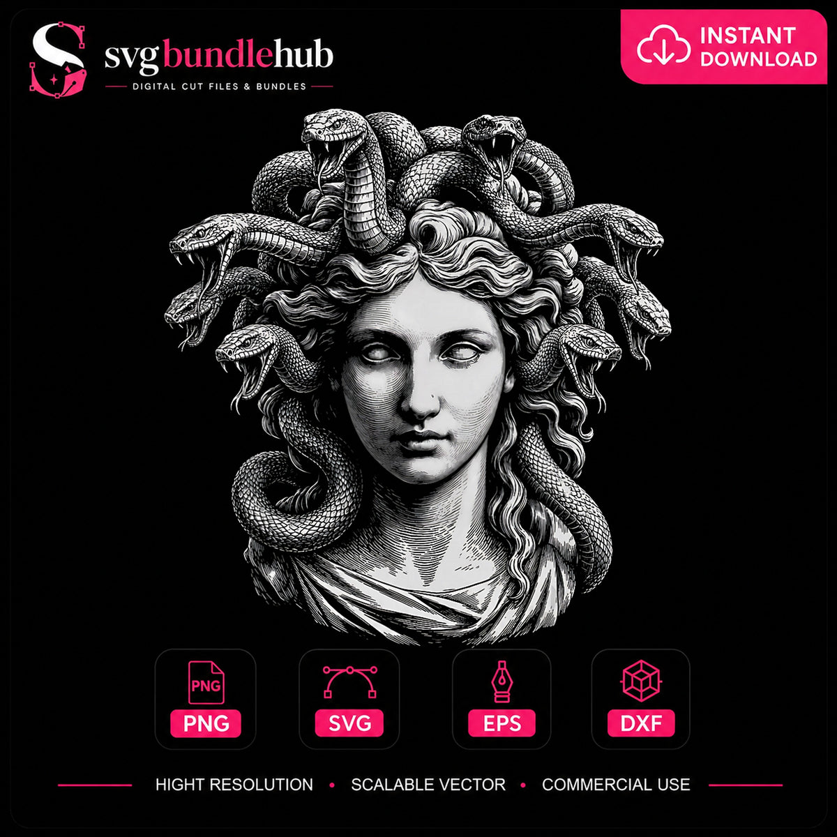 Medusa Greek Mythology Snake Hair Portrait Clipart PNG