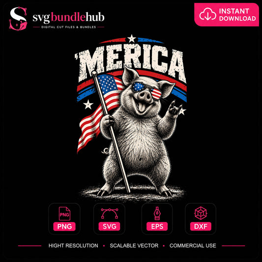 'Merica Pig American Flag Sunglasses 4th Of July PNG