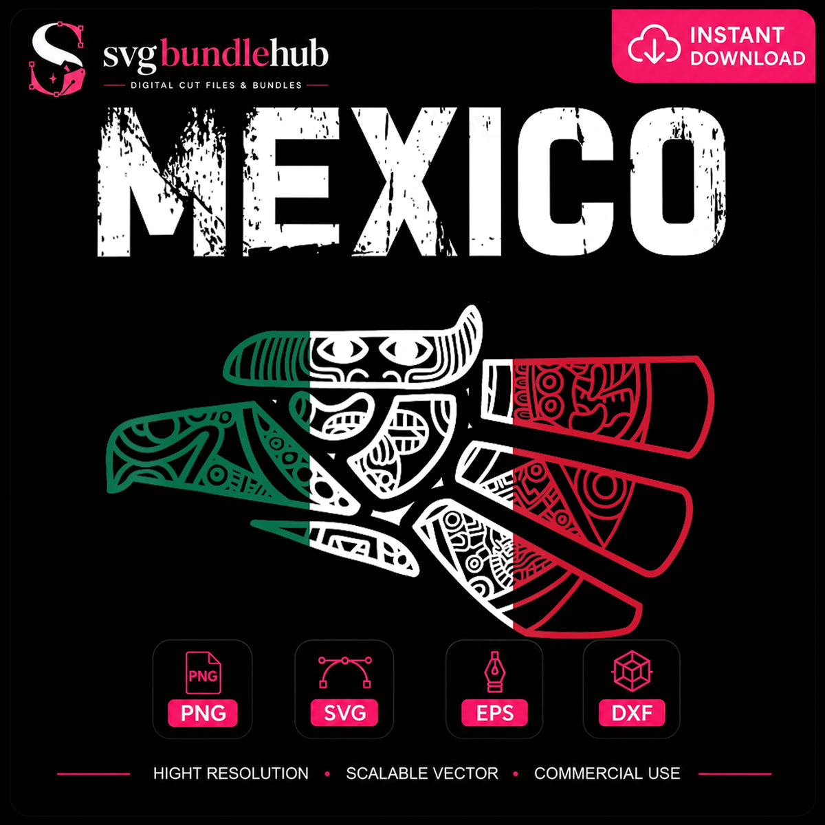 Mexico Aztec Eagle Flag Colors Distressed Grunge PNG