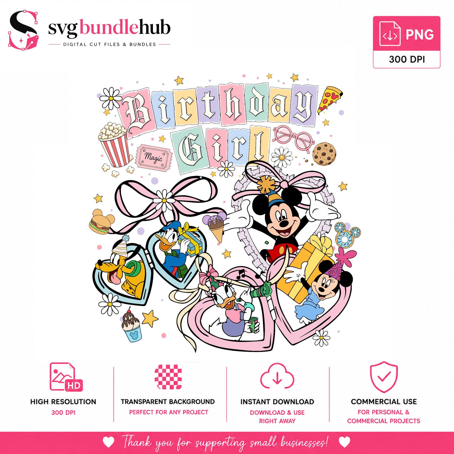 Mickey And Friends Birthday Girl PNG, Disney Birthday PNG, Retro Disney PNG