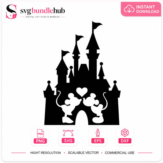 Mickey And Minnie Castle SVG, Disney Valentine SVG, Love PNG