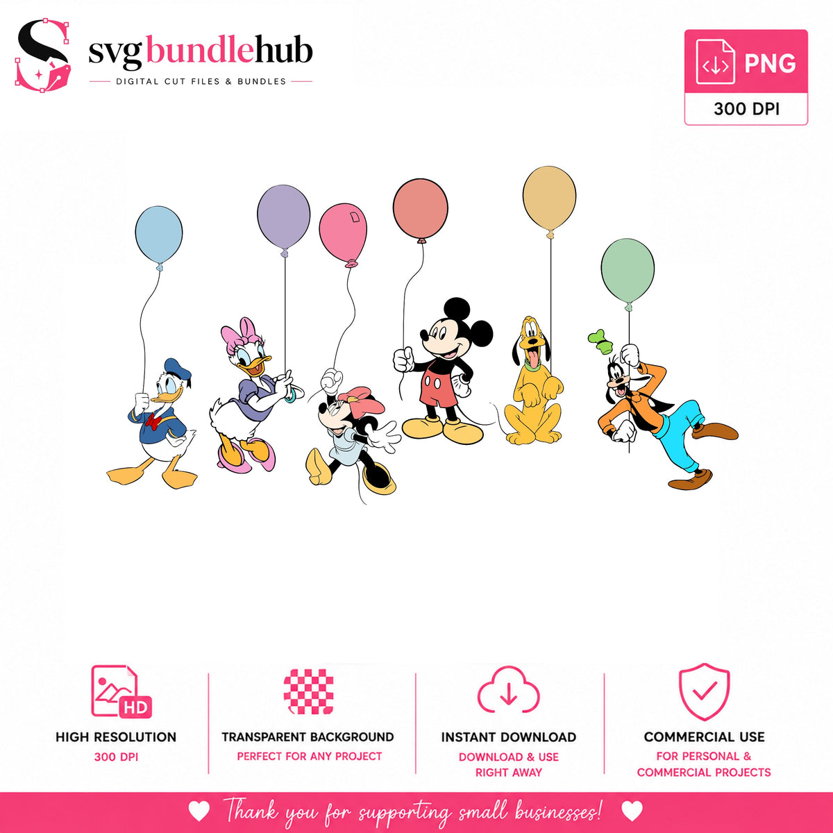 Mickey & Friends Balloon Party PNG | SvgBundleHub