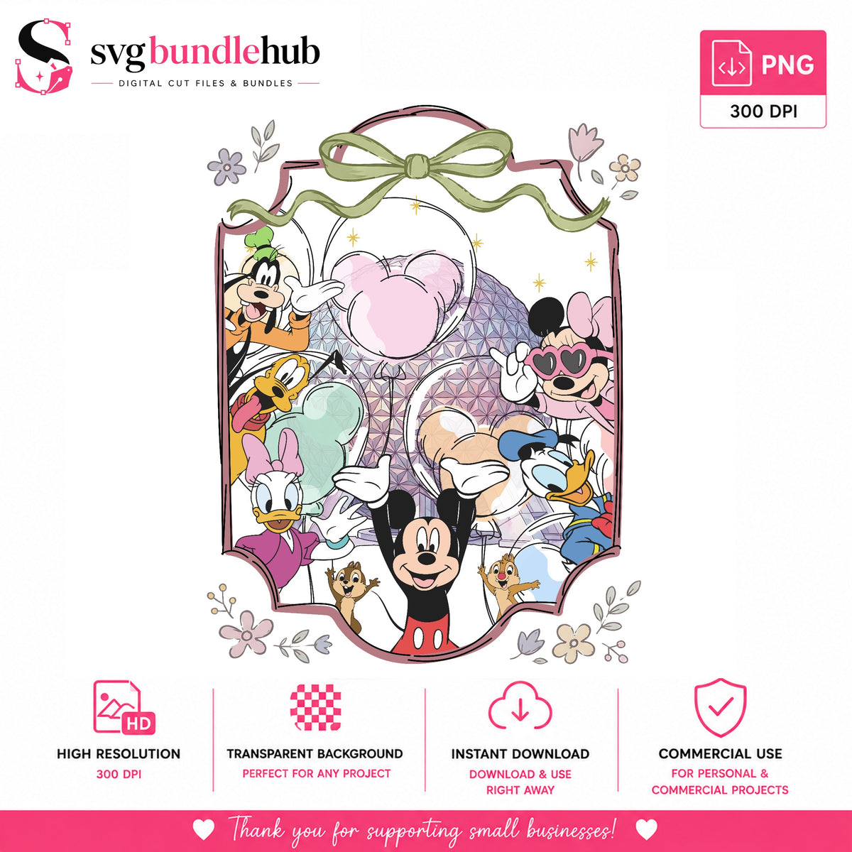 Mickey & Friends Epcot Bow PNG | SvgBundleHub