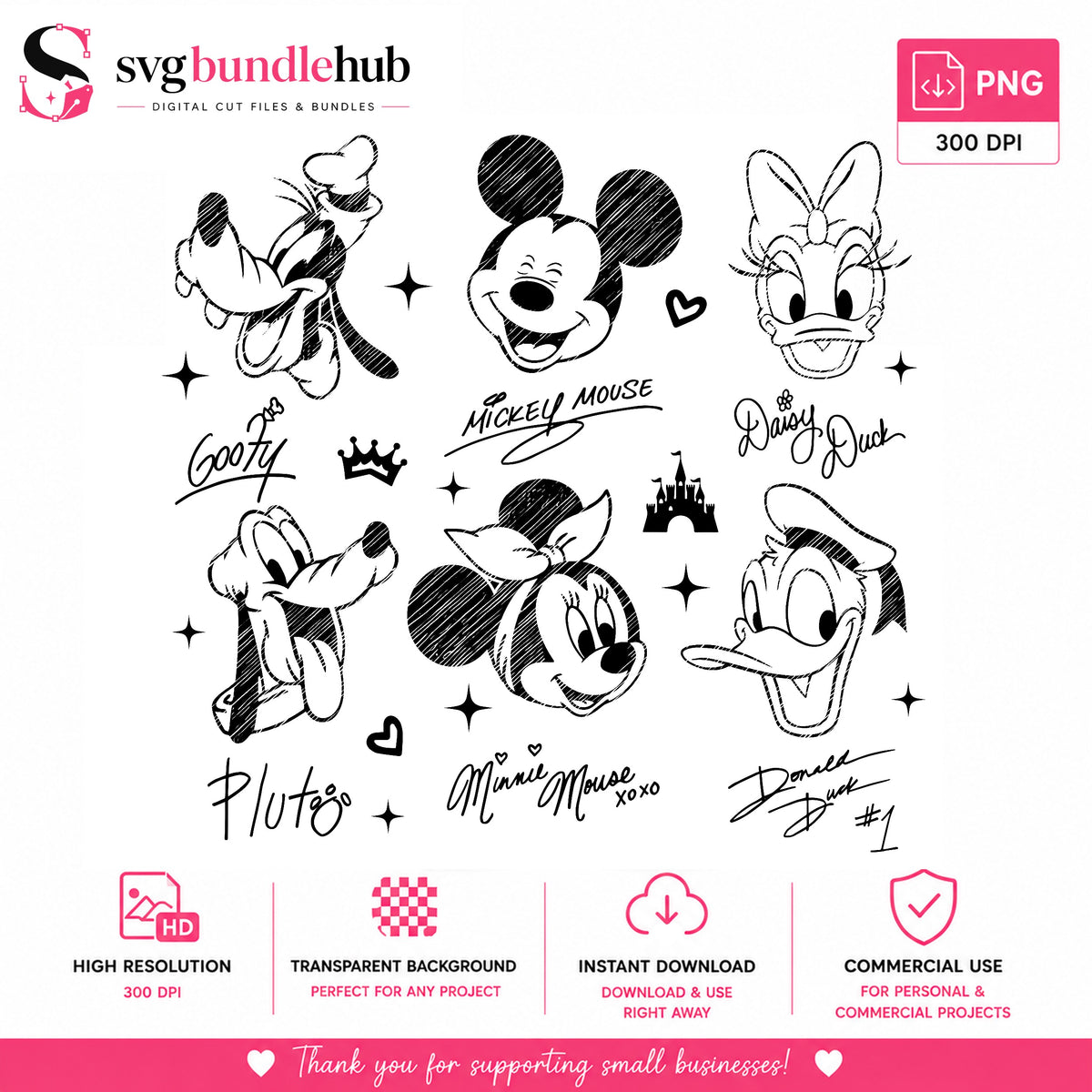 Mickey & Friends Sketch Bundle PNG | SvgBundleHub