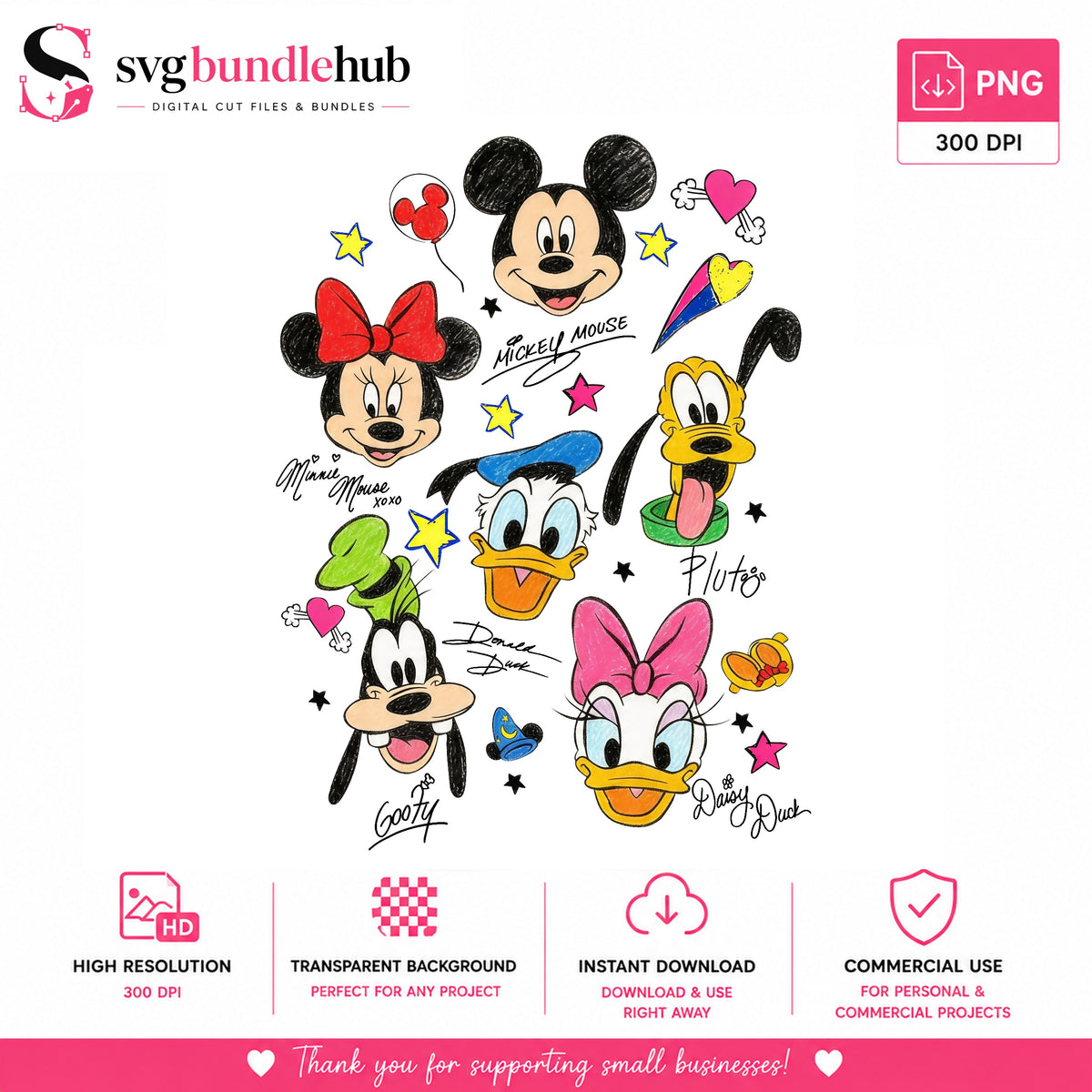 Mickey & Friends Sketch Faces PNG | SvgBundleHub