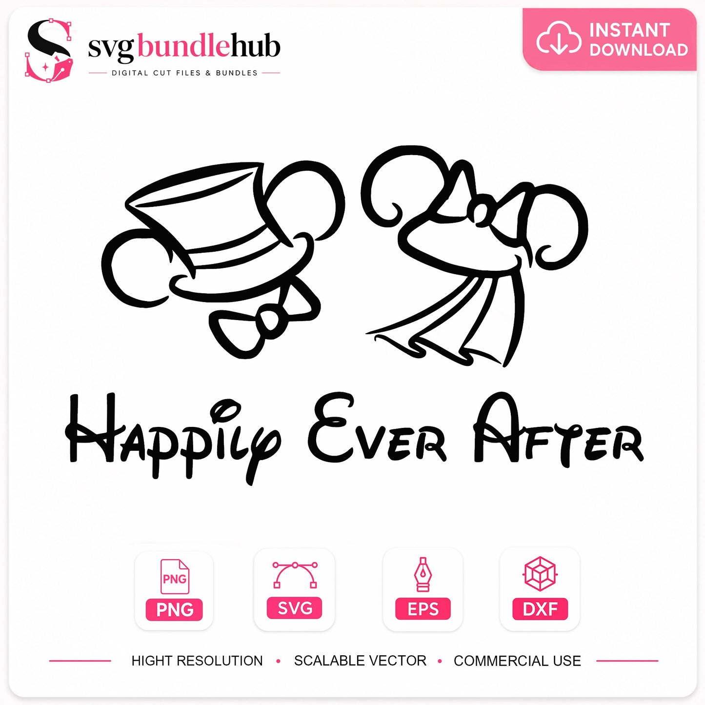 Mickey Minnie Happily Ever After SVG, Disney Wedding SVG, Bride Groom PNG