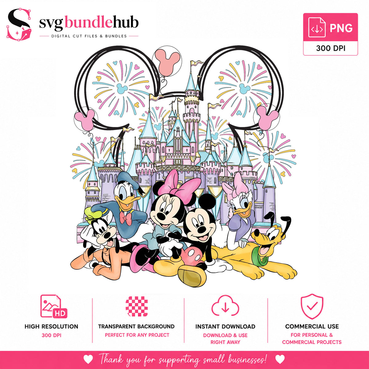 Mickey Mouse Castle Fireworks PNG | SvgBundleHub