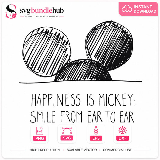 Mickey Mouse Ears SVG, Happiness Is Mickey Smile, Disney SVG PNG