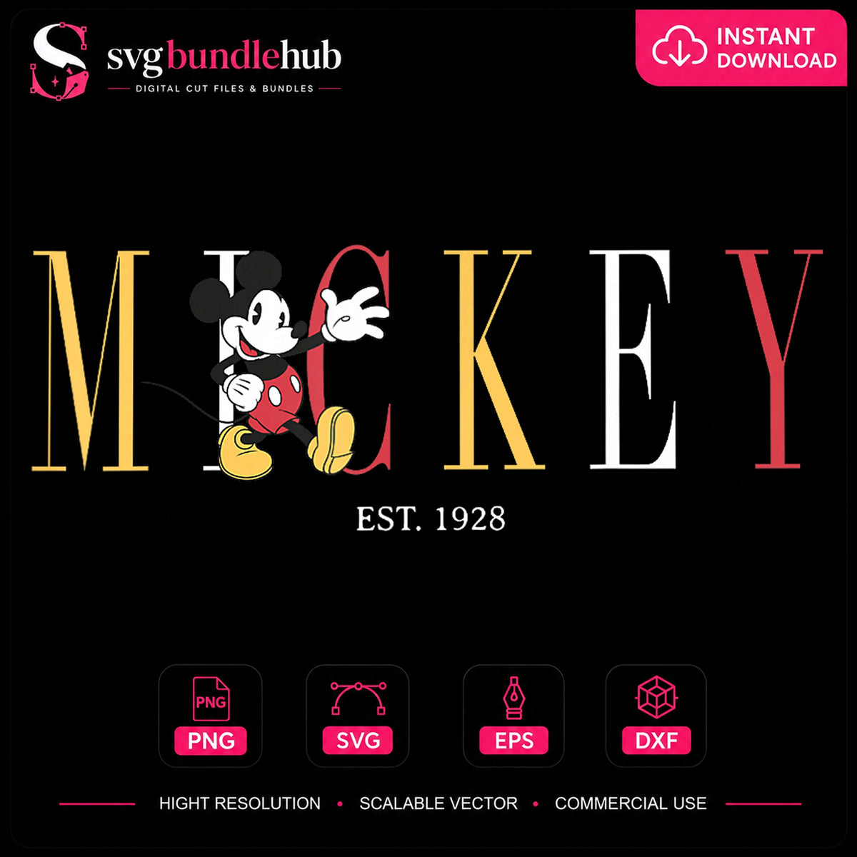 Mickey Mouse Est 1928 Retro Typography Disney PNG