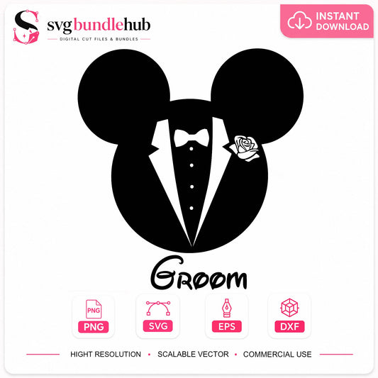 Mickey Mouse Groom SVG, Disney Wedding SVG, Groom SVG PNG