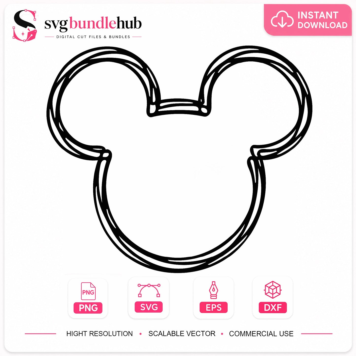 Mickey Mouse Head Outline SVG, Disney SVG, Mickey PNG SVG