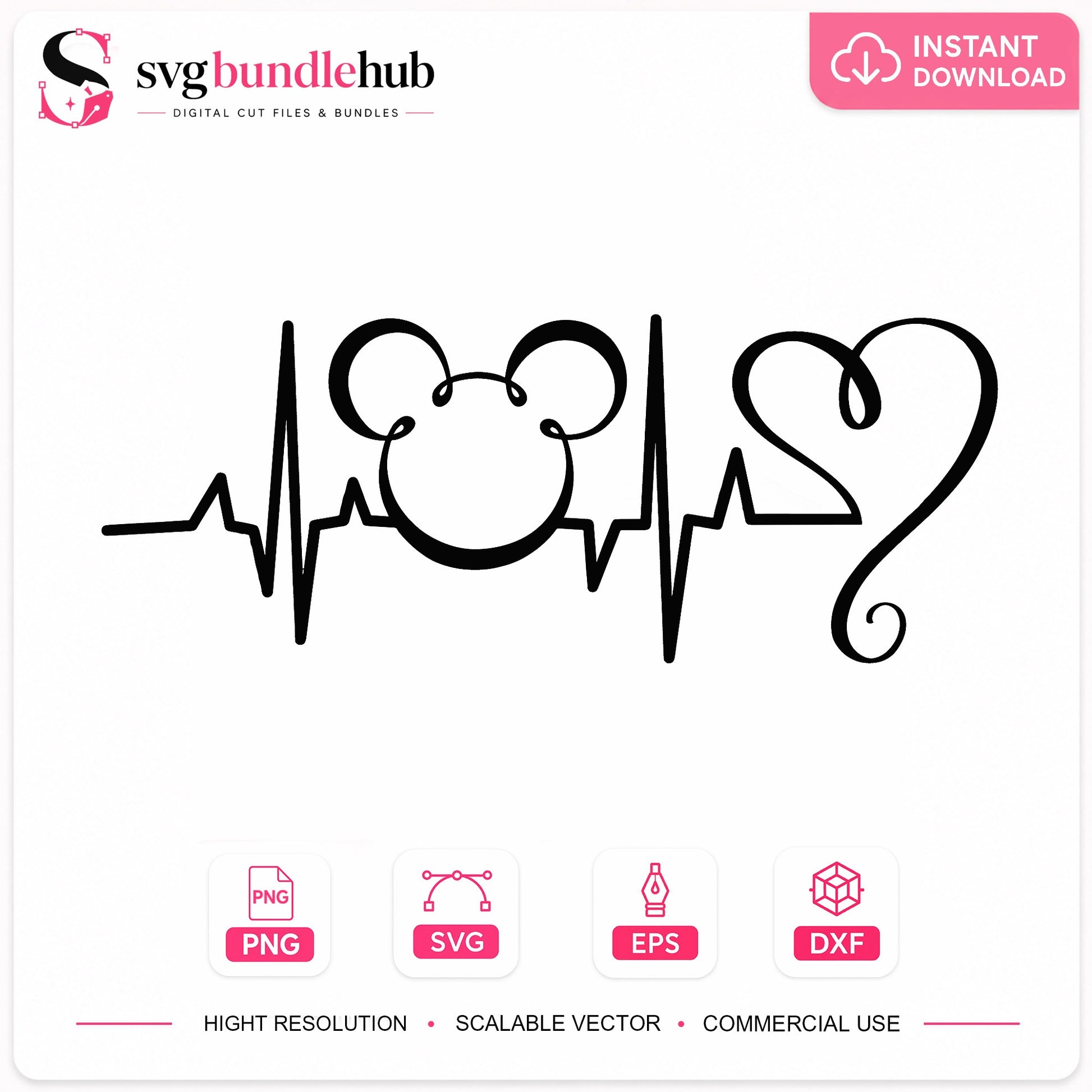 Mickey Mouse Heartbeat SVG, Disney Heart Pulse SVG, Mickey SVG PNG