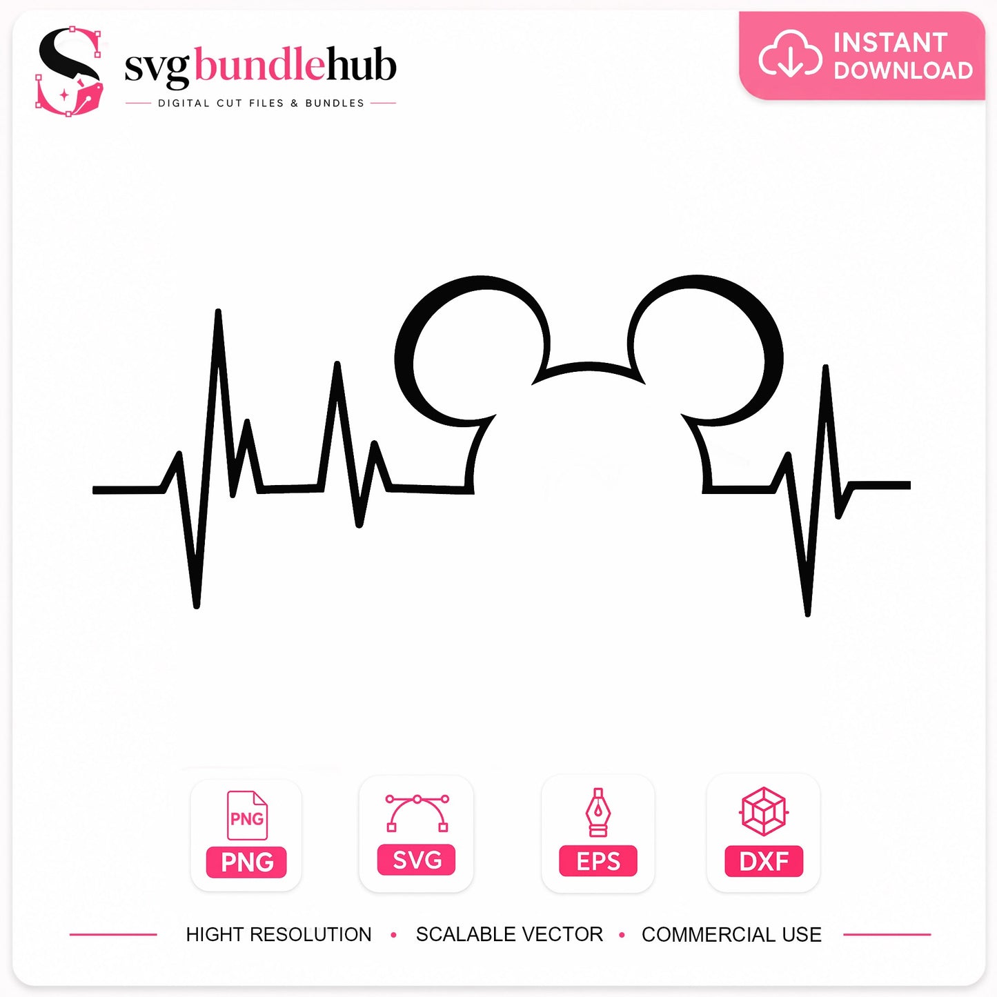 Mickey Mouse Heartbeat SVG, Disney Heartbeat SVG PNG, EKG SVG