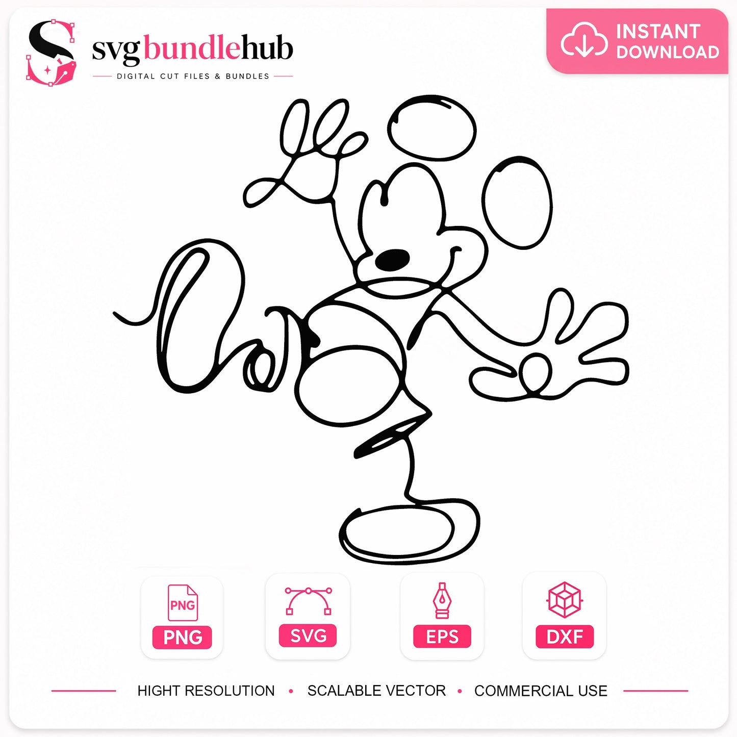 Mickey Mouse One Line Art SVG, Disney SVG, Minimalist PNG