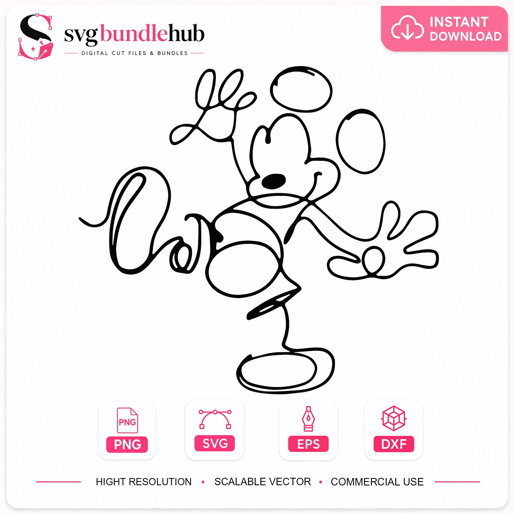 Mickey Mouse One Line Art SVG, Disney SVG, Minimalist PNG