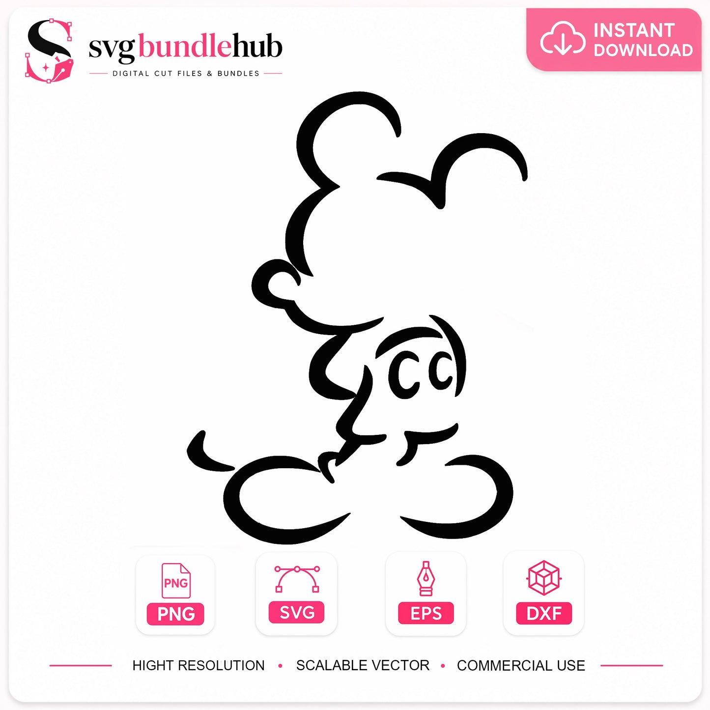 Mickey Mouse Outline SVG, Disney Character SVG, Mickey PNG