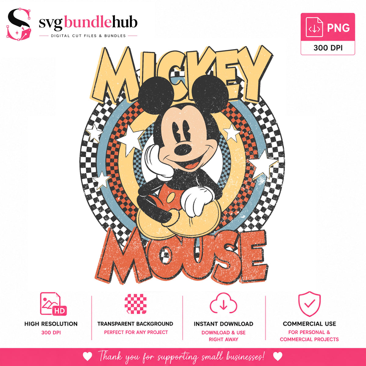 Mickey Mouse Retro Checkered PNG | SvgBundleHub
