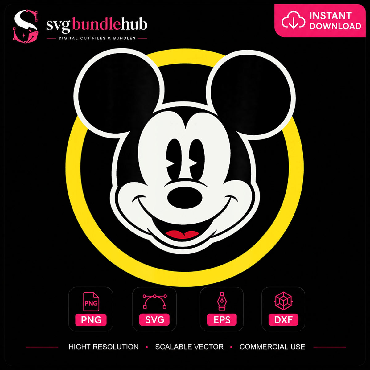 Mickey Mouse Smiling Face Classic Disney Clipart PNG